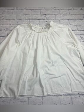J. Crew White Smocked Yoke Long-Sleeve Blouse. Size 2X